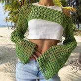 Sweater Cover Up Top Stylish Crochet Knit Hollow Out Blouse